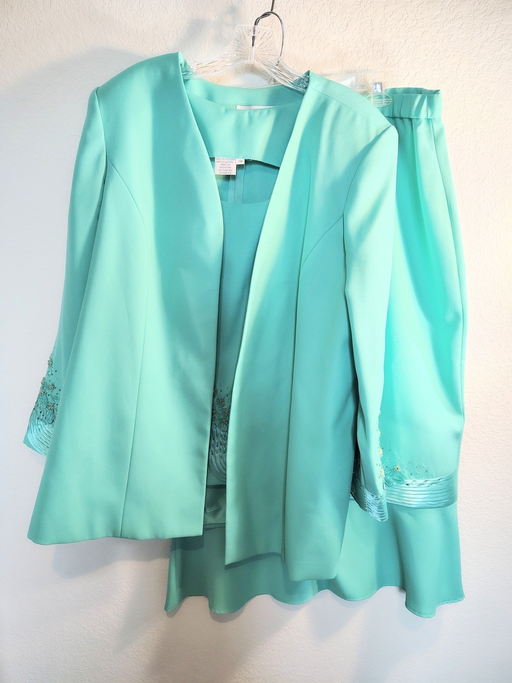 Vintage Beaded Brownstone Studio Mint Green Tailored Jacket & Skirt Set